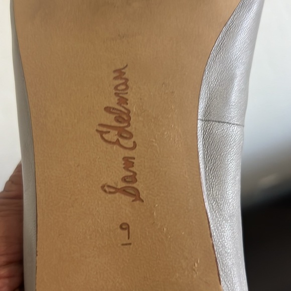 Sam Edelman Meadow Slip On Gray Leather Ballet Flats with Silver Chain Detail 9 - Picture 9 of 9